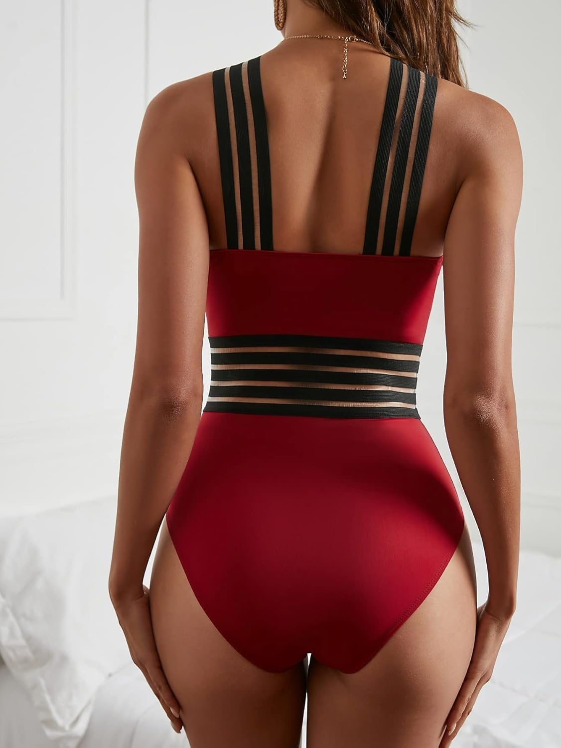Damskie Plus Size Jednoczęściowe Stroje Kąpielowe Kontrola Brzucha Kostium Kąpielowy Przedni Crossover Stroje Kąpielowe Bez Ramiączek Monokini, Red, M