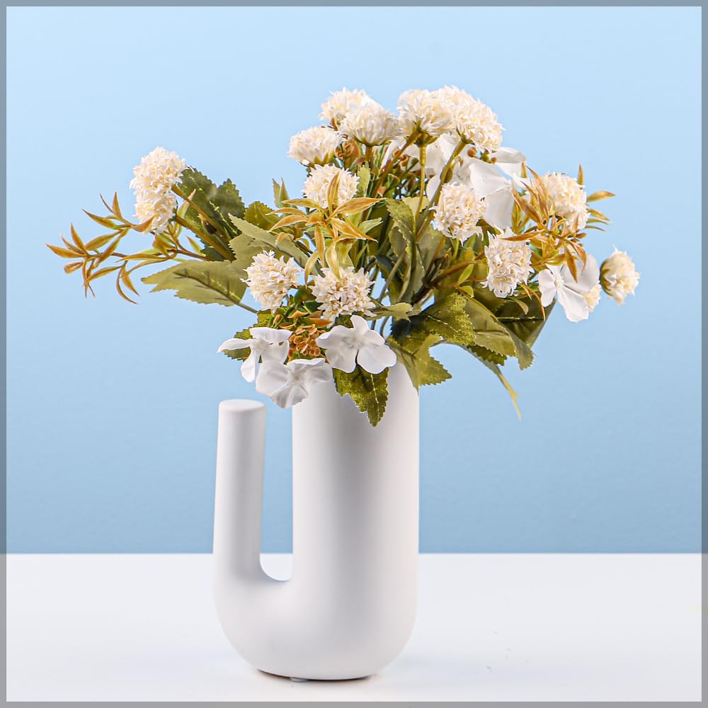 YATAI Artificial Flower Bouquet, Lifelike Charming Silk Marigold & Hydrangea Fake Flowers, Realistic Maintenance-Free, Everlasting Beauty Faux Flowers for Home, Weddings, Parties & Event Decor, White
