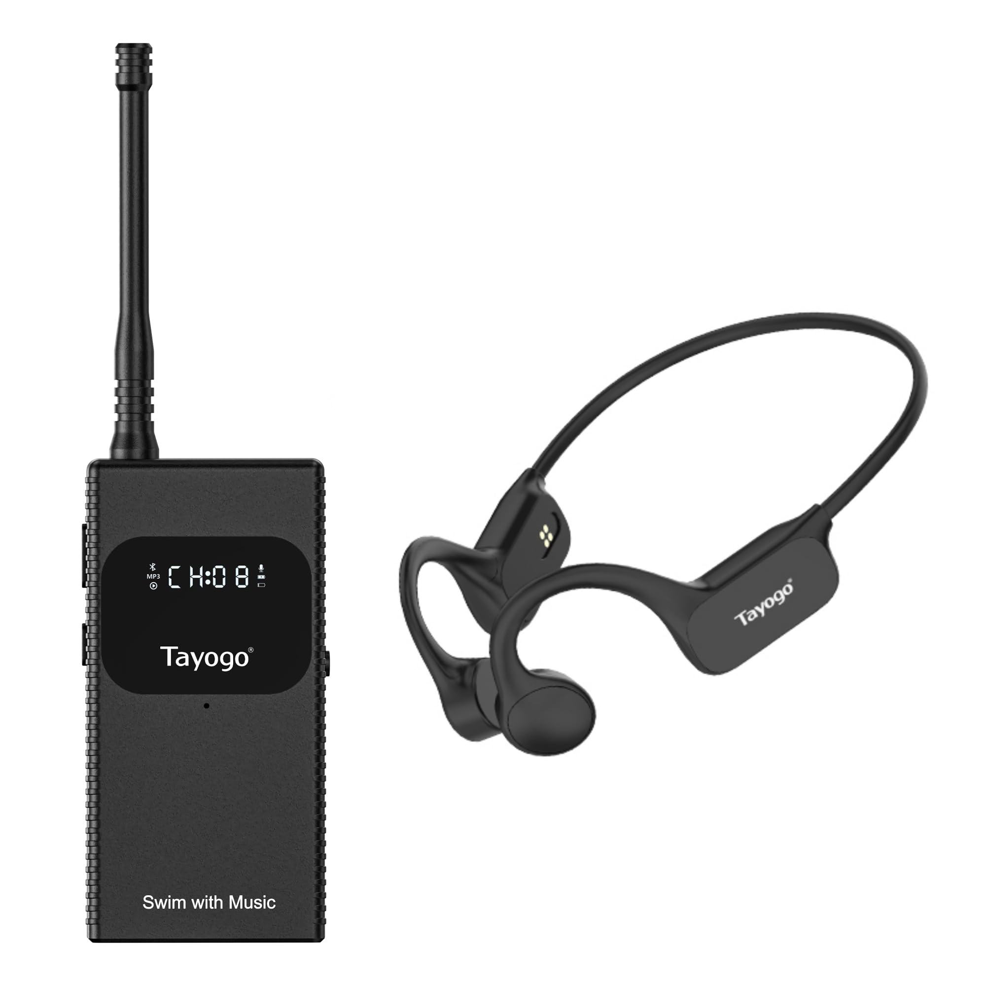 Tayogo Swimming Headphones, Waterproof Bone Conduction Headsets, Swim Coach Communicator, Waterproof Headphones for Spotify, Amazon Music, YouTube,