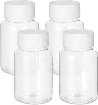 Gjinxi 4Pcs Clear Pill Bottles, 80ml Empty Plastic Medicine Bottles, Reagent Bottle with Caps, Small Travel Pill Case, Chemical Containers for Liquid Solid Powder