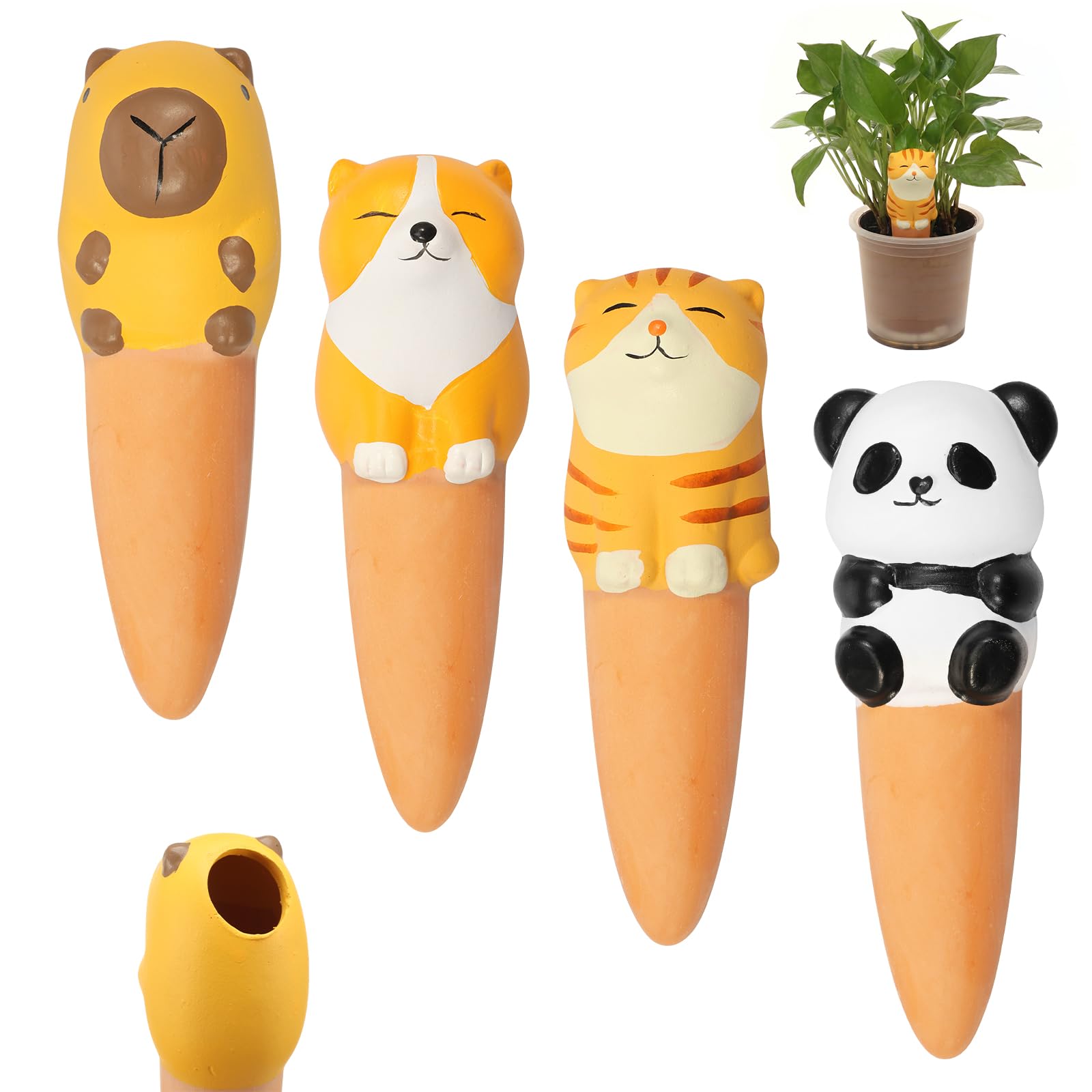 4 Pcs Terracotta Self Watering Spikes,Plant Slow Release Clay Self Watering Device,Automatic Slow Release Water System Continuous Moisture,For Outdoor Balcony Dormitory(A-4PCS)