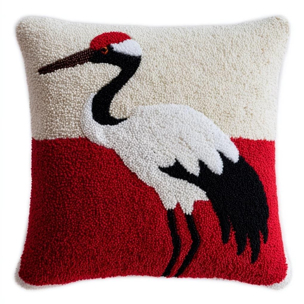 AxiangziK Latch Hook Pillow Kit 17x17in,red-Crowned Crane