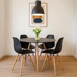 Mesa Redonda De Jantar 70cm + 4 Cadeiras Eames (Preto)