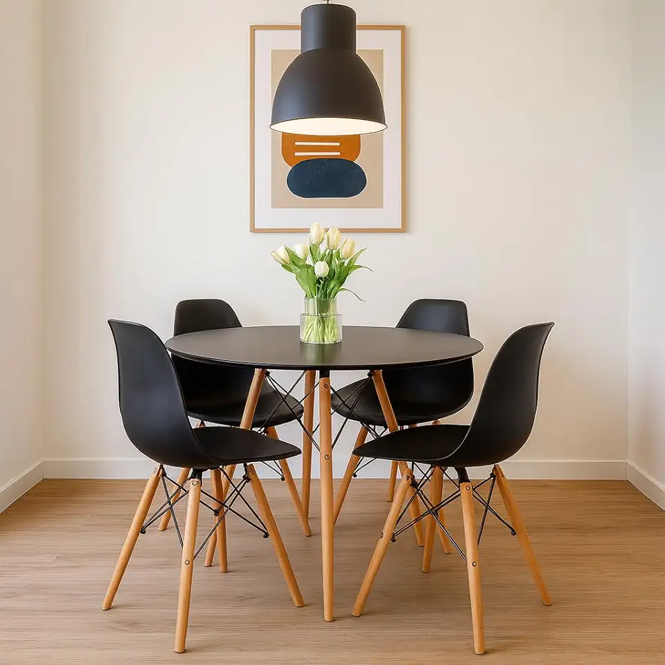 Mesa Redonda De Jantar 70cm + 4 Cadeiras Eames (Preto)