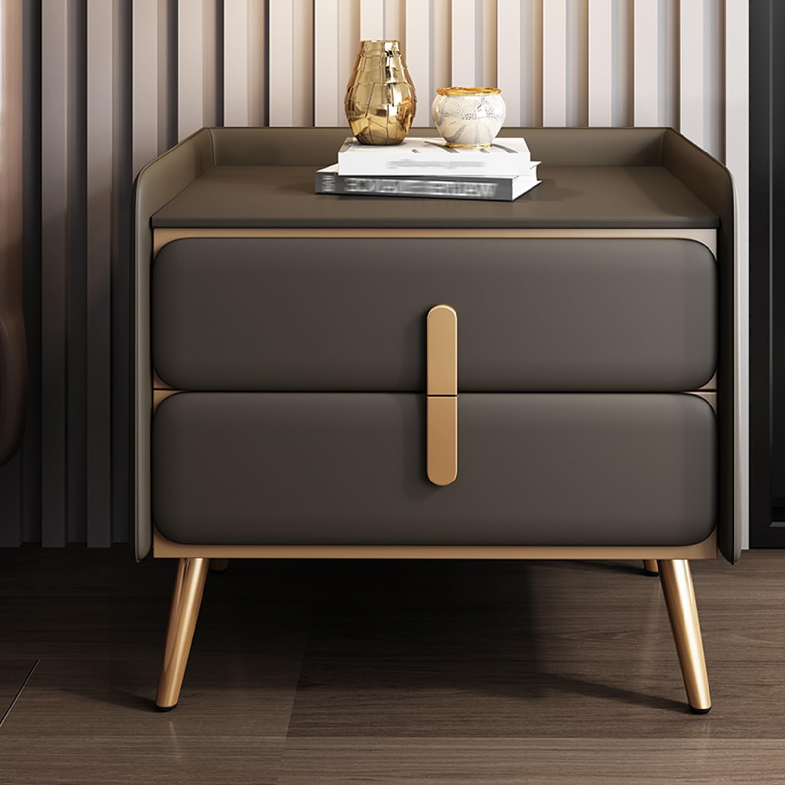 Table de chevet gris foncé avec rangement de 45 cm pour petite chambre à coucher