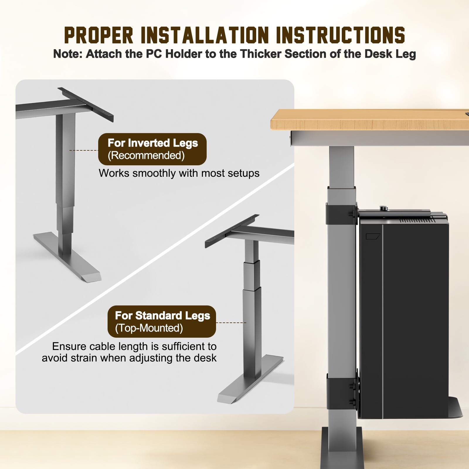 Soporte PC Bajo Mesa, Soporte Torre Ordenador con Altura y Ancho Ajustables, Soporte CPU Bajo Mesa Sin Necesidad de Taladrar, Ahorra Espacio en Hogar Oficina, Soporta Hasta 35kg, Compatible 65*45 mm
