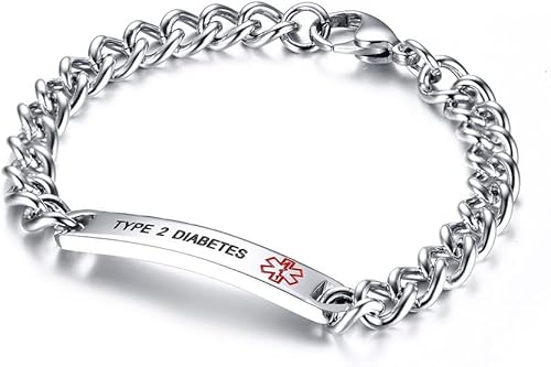 Miniatura 14 de VNOX Pulsera de identificación de alerta médica, pulsera de emergencia de acero inoxidable para hombre y mujer, 7.2/8/8.4 pulgadas *personaliza tu