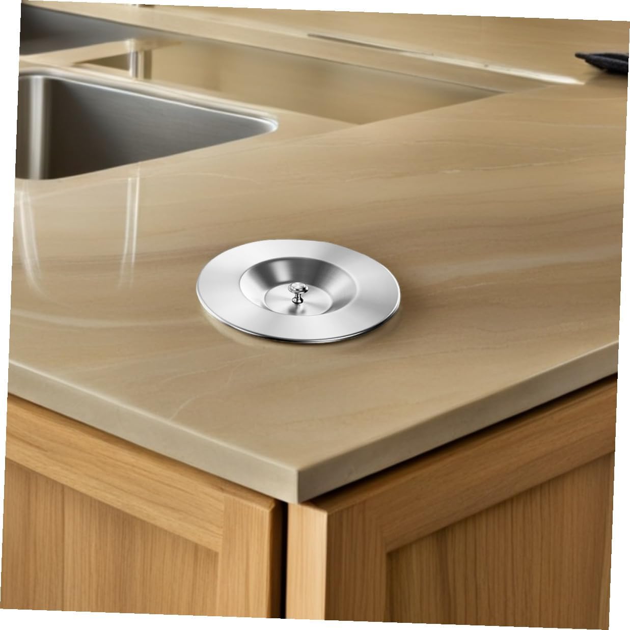 PRETYZOOM Stainless Steel Recessed Trash Can Lid with Grommet Flap, round Countertop Garbage Can Cover for Kitchen Cabinet Sink, 304 Metal Waste Container Lid Set