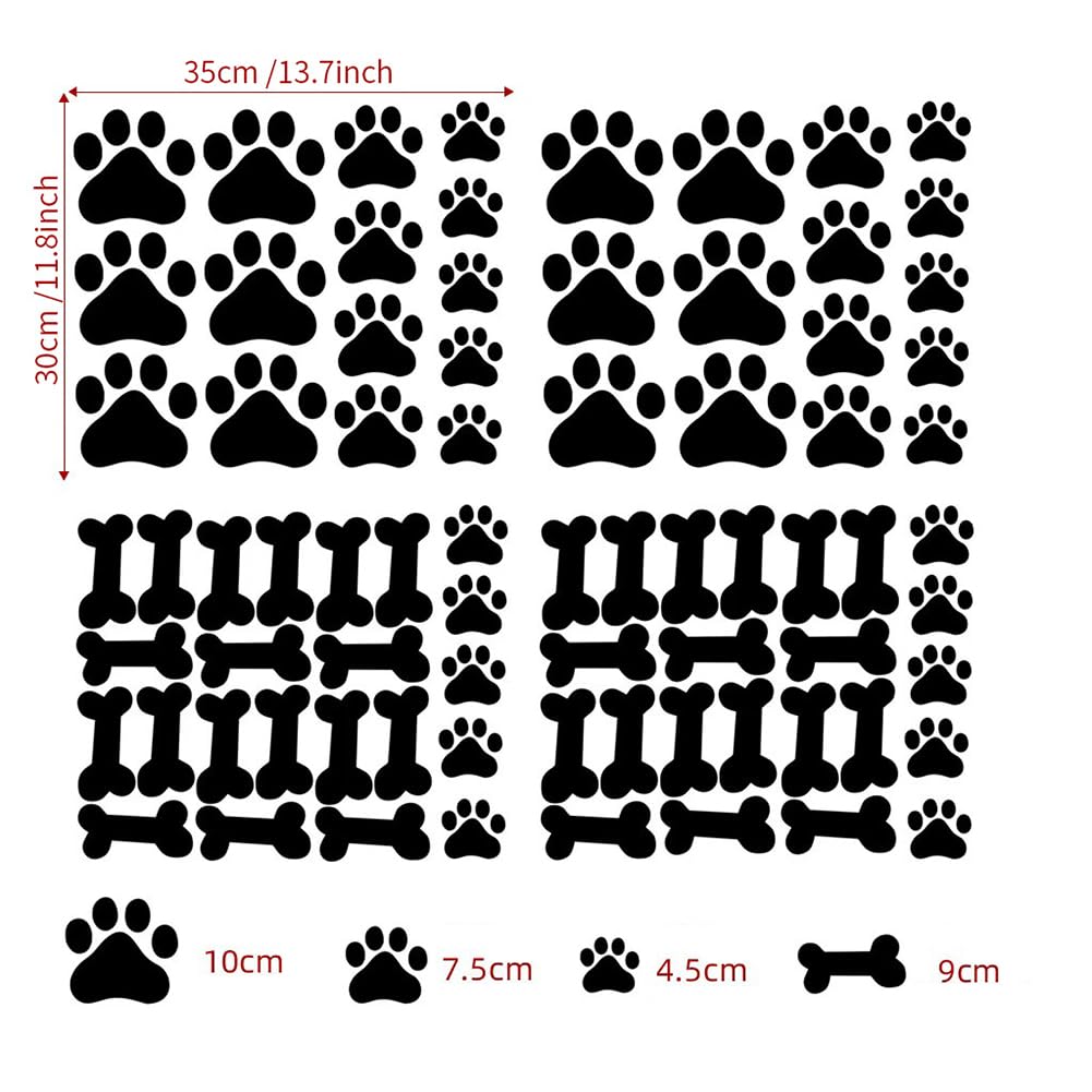 JIHUOO 76 Pcs Dog Paw Print Wall Stickers Decals Large Pawprint Stickers Floor Dog Paw Prints Animal Footprints Dog Bone Wall Decor Dog Room Decorations for Kids - Image 2
