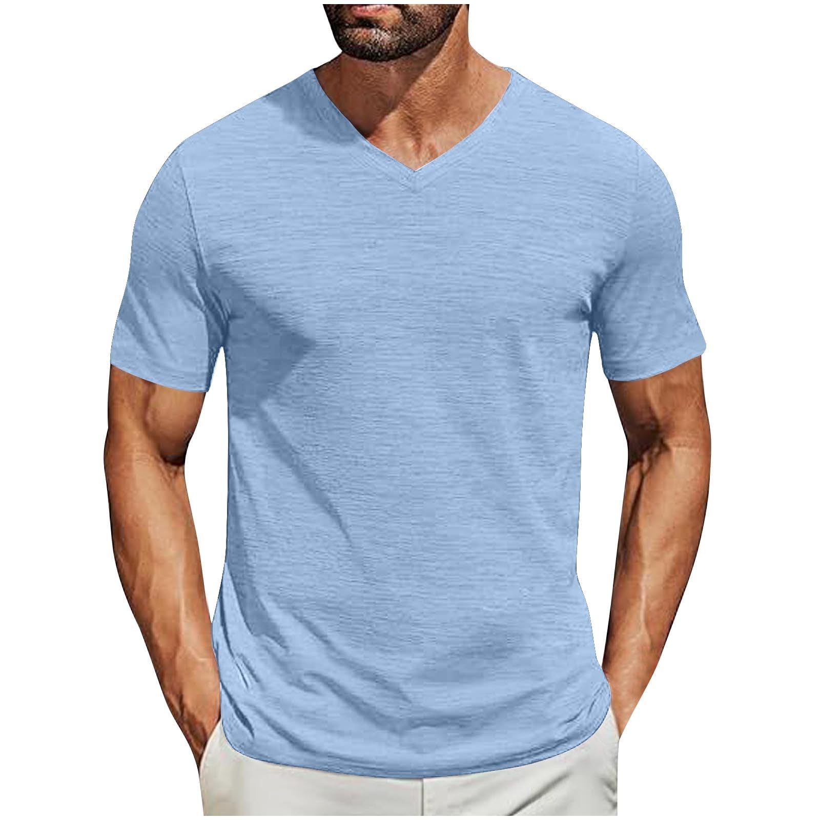 Mens T Shirts Casual Short Sleeve Shirts Basic Tee Tops V Neck Men Summer Workout Athletic T-Shirt Comfy