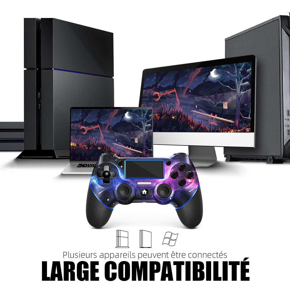 AceGamer Contrôleur sans fil pour PS4, manette de jeu Tefelan compatible avec PS4/Pro/Slim/PC Gamepad avec turbo/bouton arrière/double vibration/capteur gyroscope 6 axes