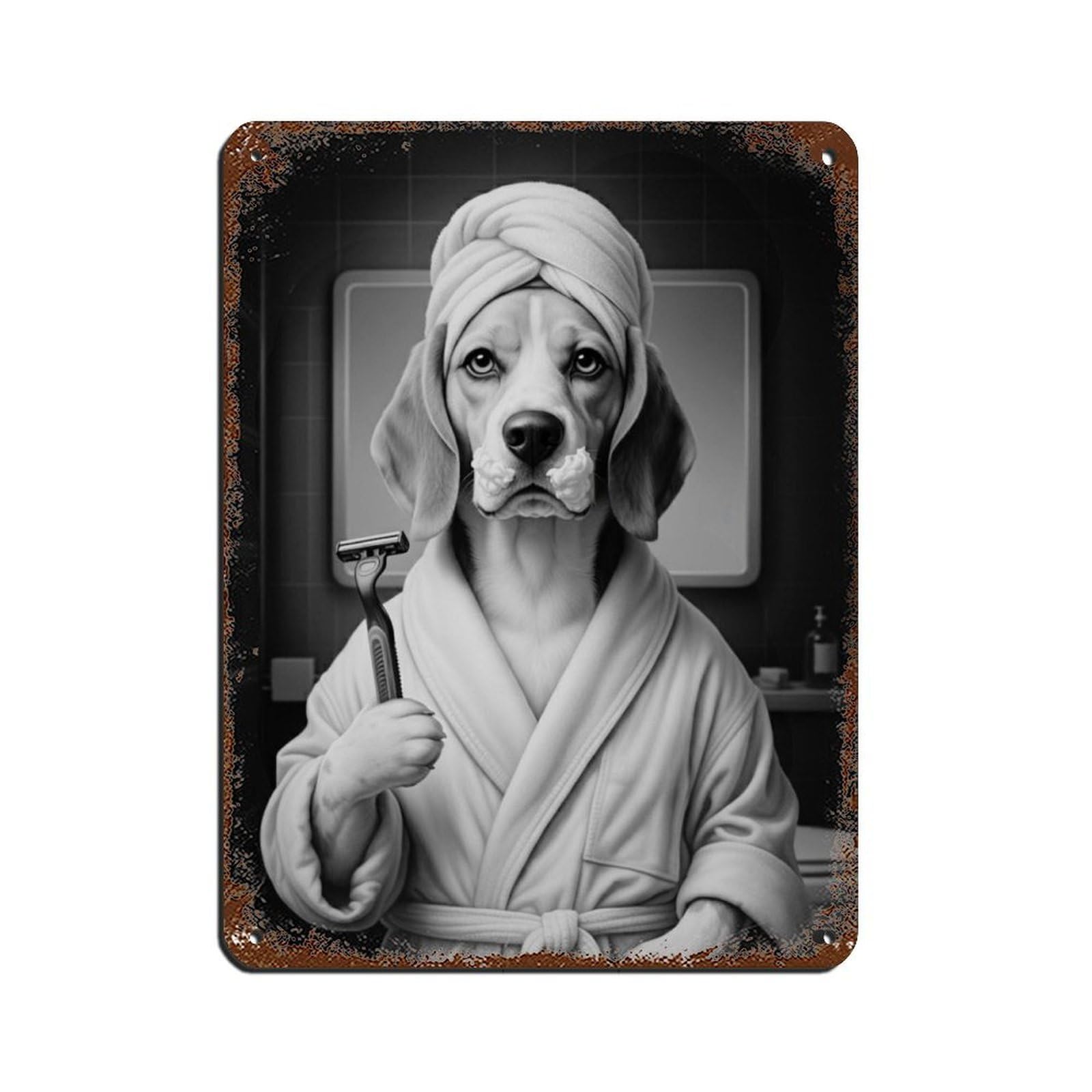 Beagle Dog Bathroom Art Shaving with Razor Tin Sign Vintage Metal Pub Club Cafe Bar Home Wall Art Decoration Poster Retro 12x16inch(30x40cm)
