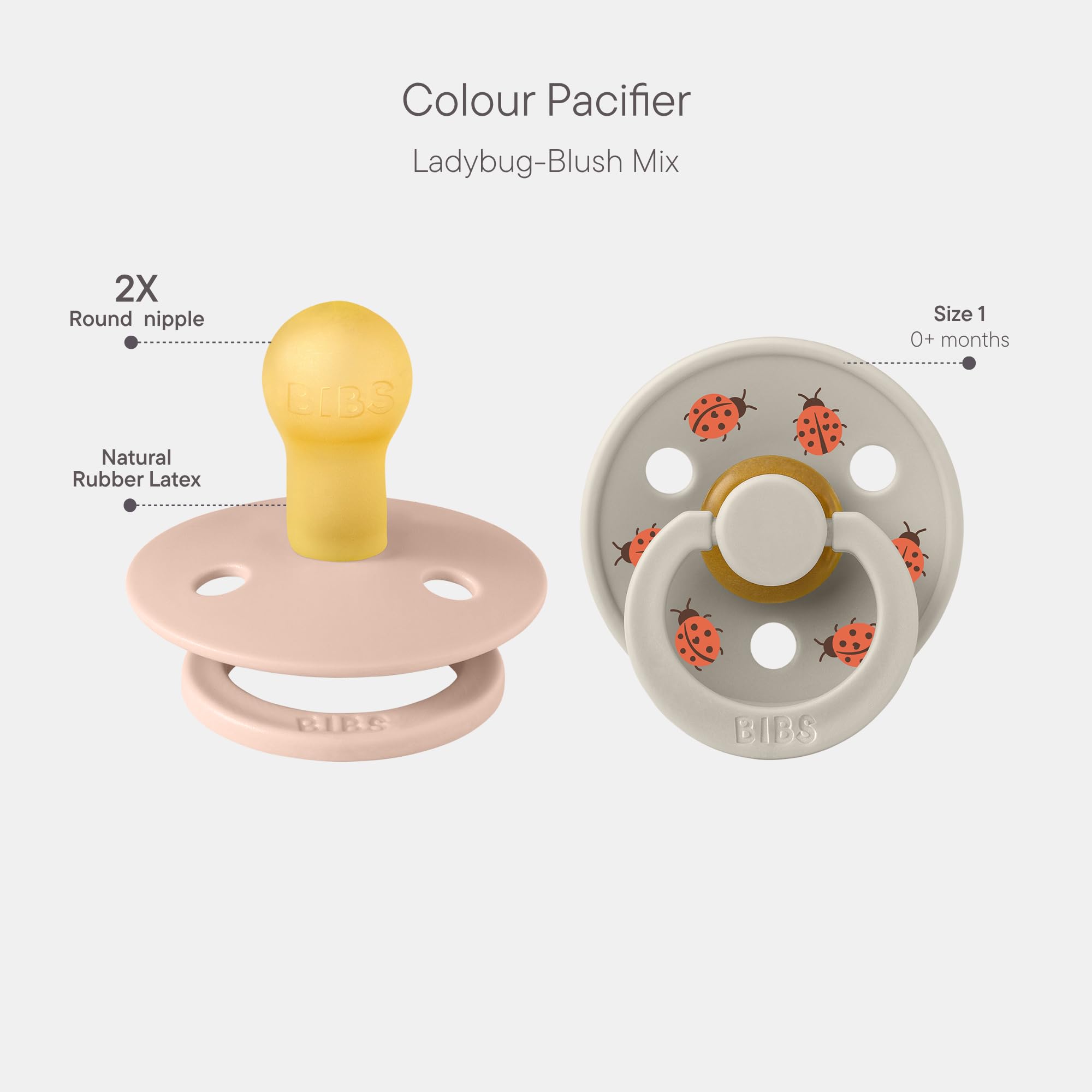 BIBS Colour Studio Soother 2-Pack, BPA Free Dummy Pacifier, Round Nipple. Natural Rubber Latex, Made in Denmark, Size 1 (0-6 Months), Blush/Sand - 3