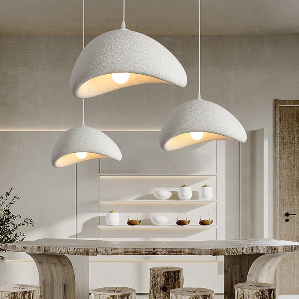 Lampada A Sospensione Wabi-Sabi Creativa Lampadario Moderna Bianco Opaco Stile Nordico Lampada in Cemento E27 Lampada per Camera da Letto Soggiorno Sala da Pranzo Cameretta Cucina(40CM)