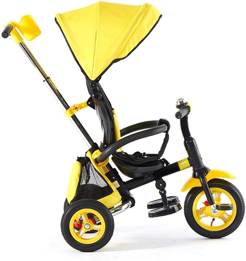 Tricycle Trike Kids Outdoor Yellow Tricycle, 1-6 Years Old Girls Boys 4 in 1 Push Handle Tricycle, Kids' Sunshade Trike