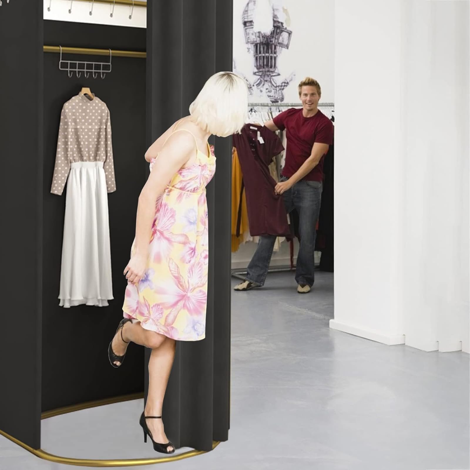Vestuario Independiente, Forma U Probador Tienda Ropa, Movimiento Vestuario de Pista, Protección Privacidad Portátil Pie, Sombreado Vestuario Ojal Hierro, 200 x 100 x 95 cm
