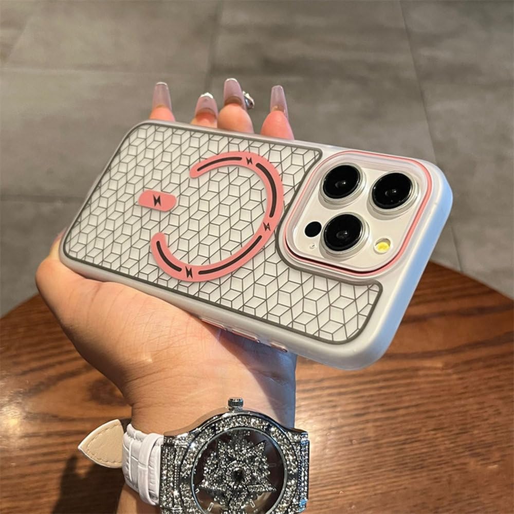 Coque magnétique iPhone 14 rose transparente givrée rigide mate