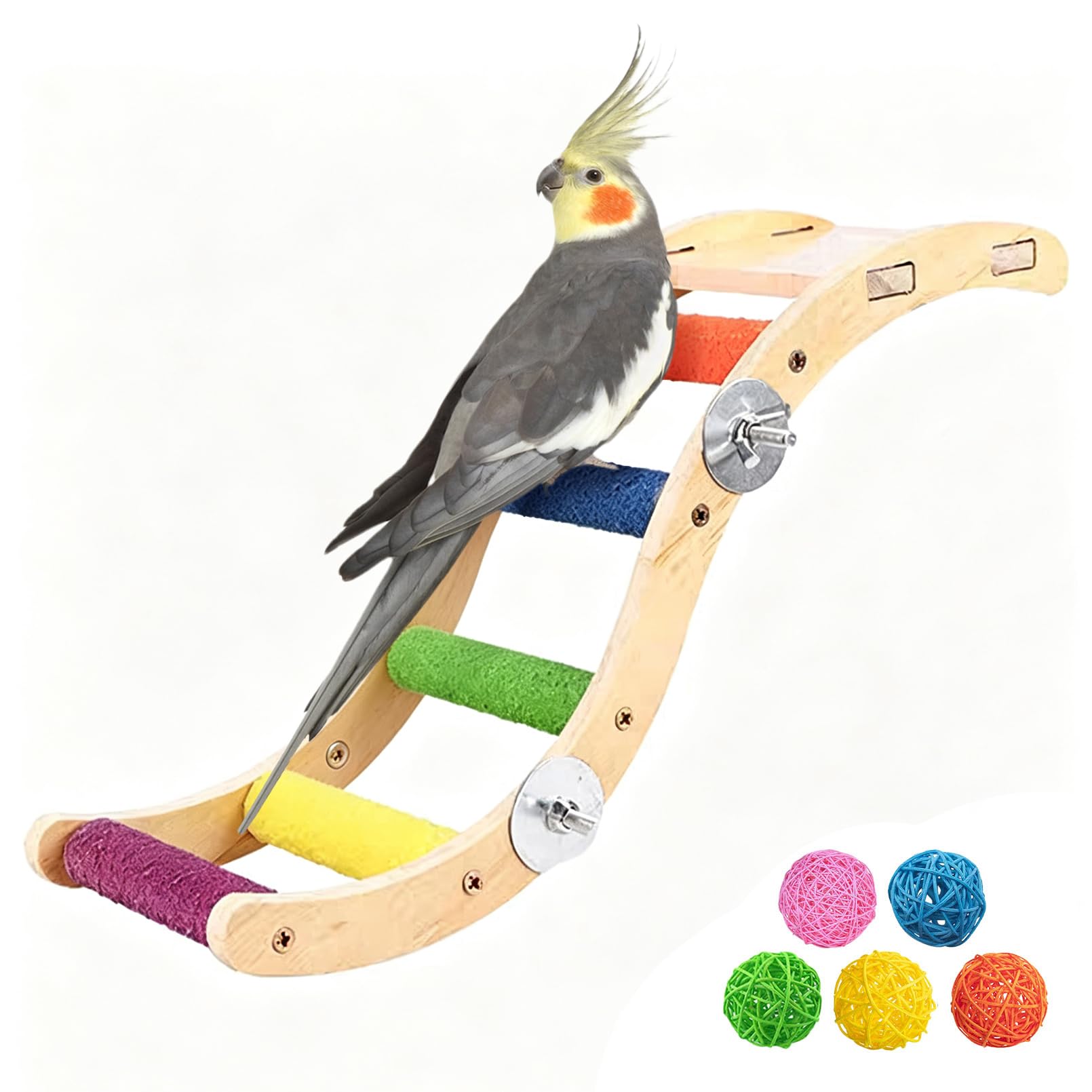 Hamiledyi Nature Wooden Bird Ladder Pet Parrots Climb Bridge Exercise Stands for Parakeet Climbing Chewing Bridge Bird Cage Accessories for Cockatiel Parakeet Lovebirds Budgie (Colorful)