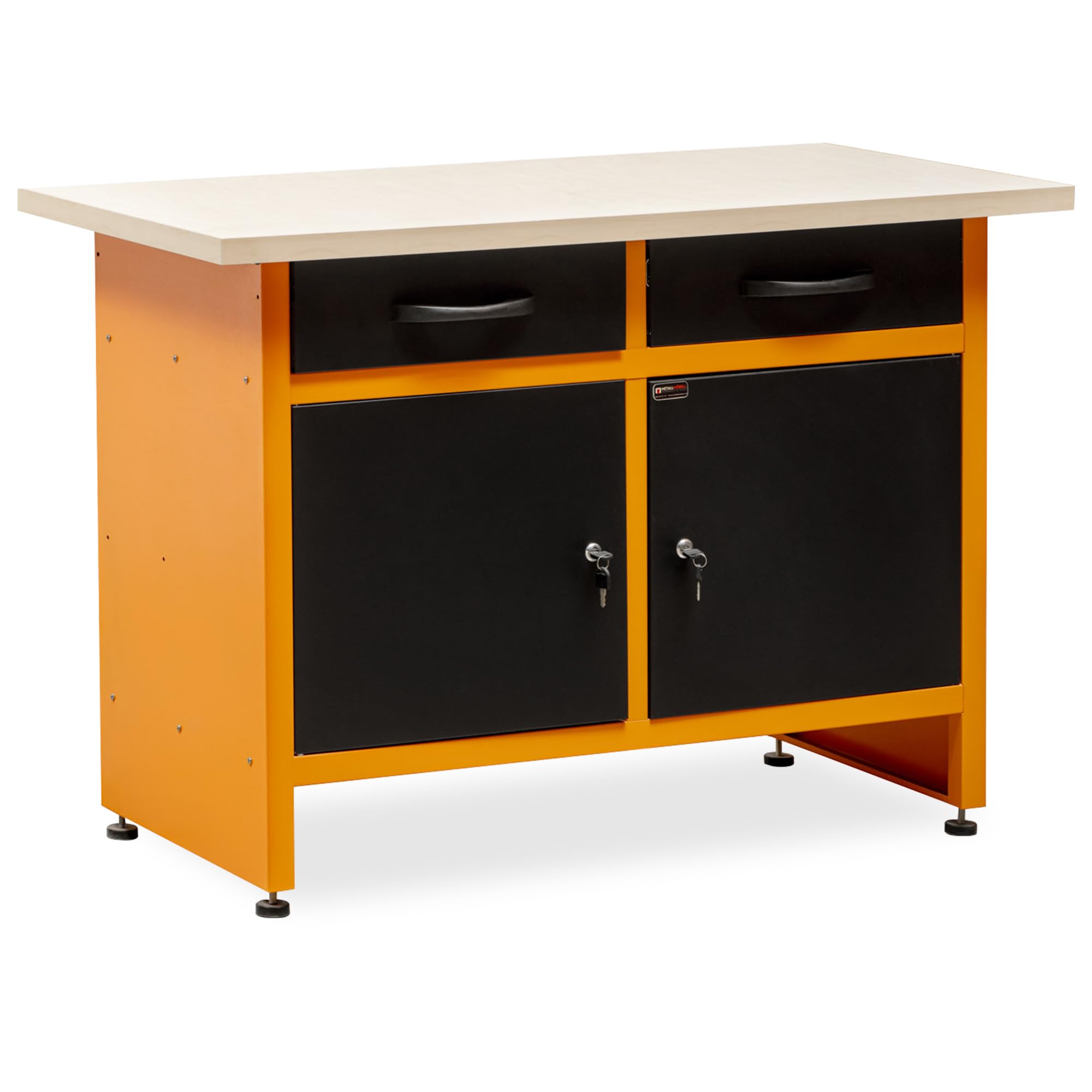 METALLMOBELL - Banco de Trabajo Profesional | 120x60x84cm, Cajones y Armario con Llave | Mesa de Trabajo Taller, Banco de Trabajo Taller, Mesa Trabajo, Banco de Carpintero, Banco Herramientas -MB006