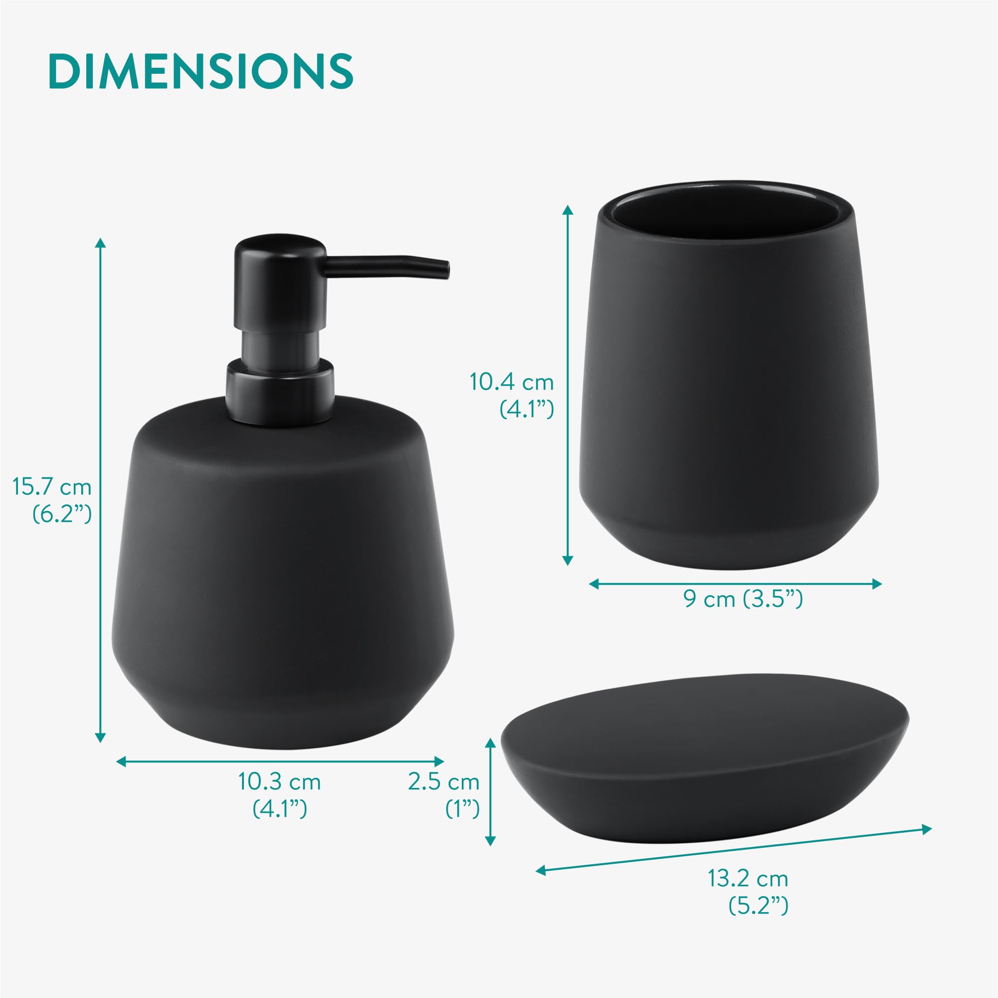 Navaris - Hochwertiges Keramik Badaccessoires Set - Schwarz - 3-teilig - Zahnputzbecher, Seifenablage, Spender - Badezimmer Zubehör