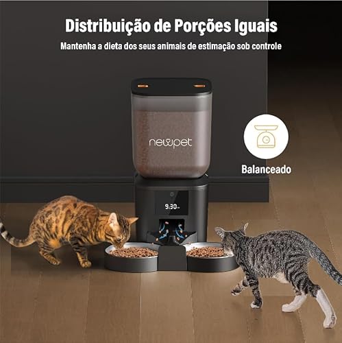 8L Alimentador Automatico Pet, Tuya WiFi Duplo Alimentador Automatico Gatos, Fácil de Programar Pequ