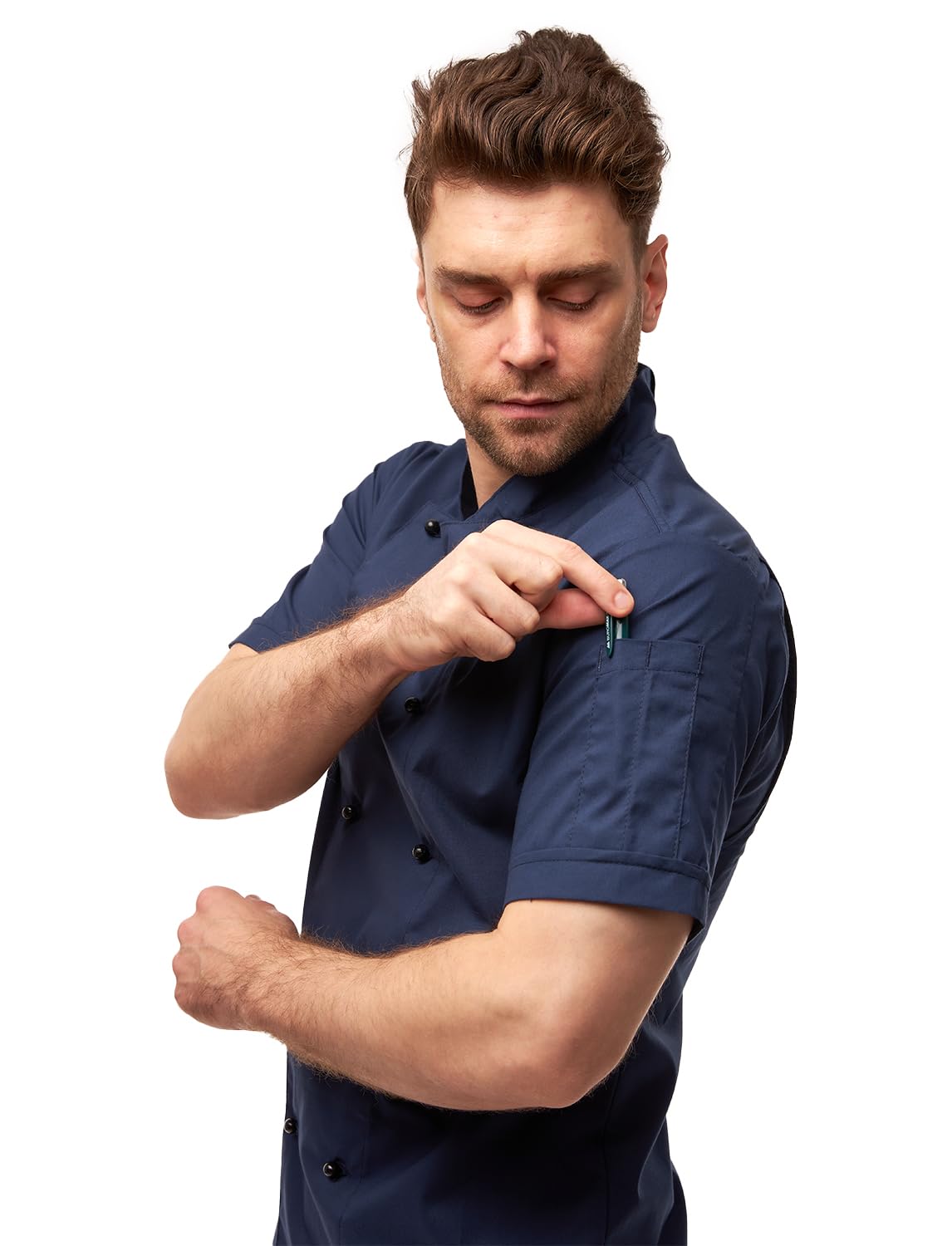 strongAnt easyMove - Chaqueta de cocinero para hombre, manga corta, incluye botones de bolas, corte ajustado, uniforme de cocina