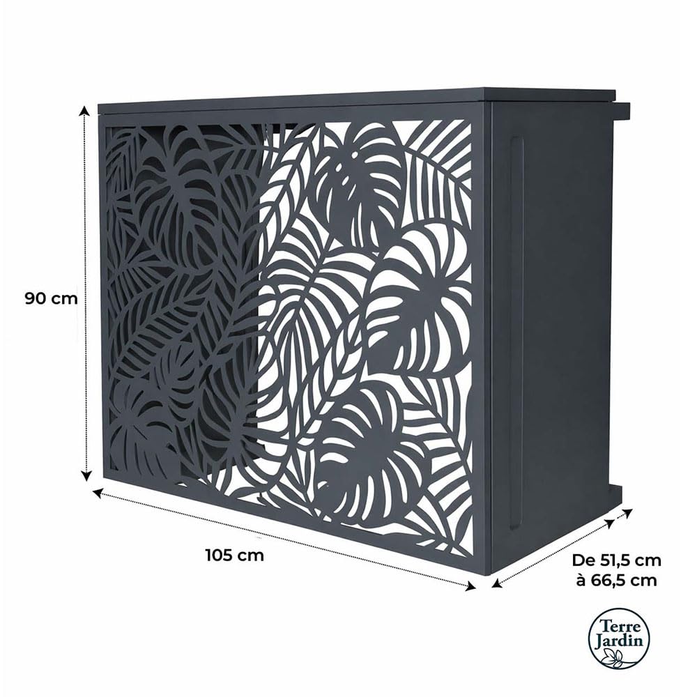 TERRE JARDIN Cache Climatiseur Exterieur 105x90x66,5 - Pompe a Chaleur Extérieur Métal - Kit Fixation Inclus - Cache Clim, Anti Intempéries - Discrétion, Protection, Réduction Bruit - Anthracite