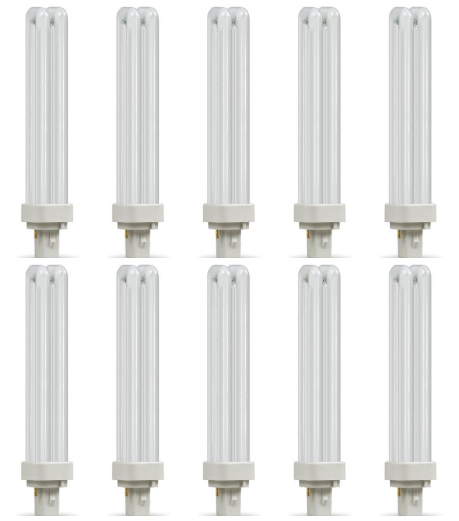 10 x Crompton CLD26SCW CFL Light Bulbs D 2 Pin G24d-3 26 Watt Cool White + Free MCD LED Keyring Torch