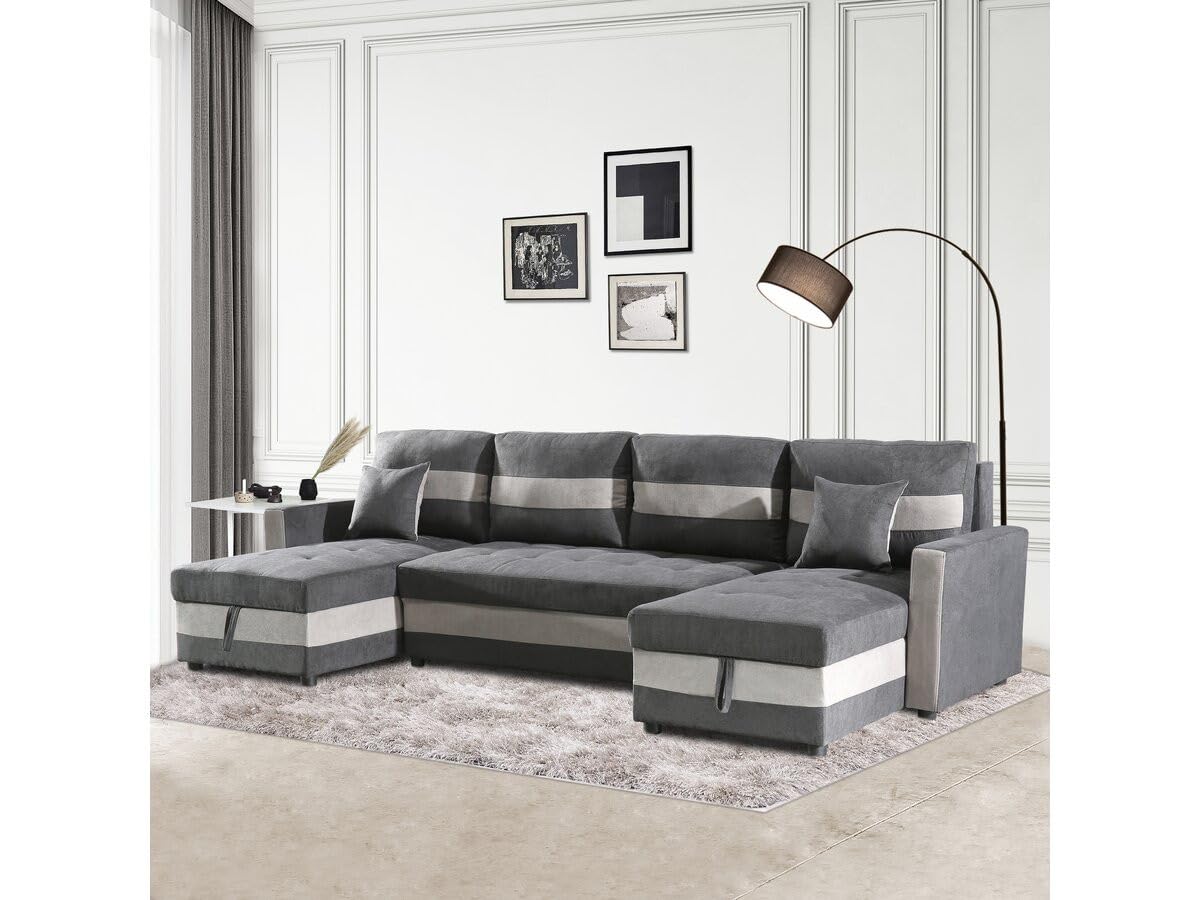 Habitat et Jardin Canapé panoramique Convertible avec coffres de Rangement Antoine - 5 Places - Gris foncé/Gris Clair
