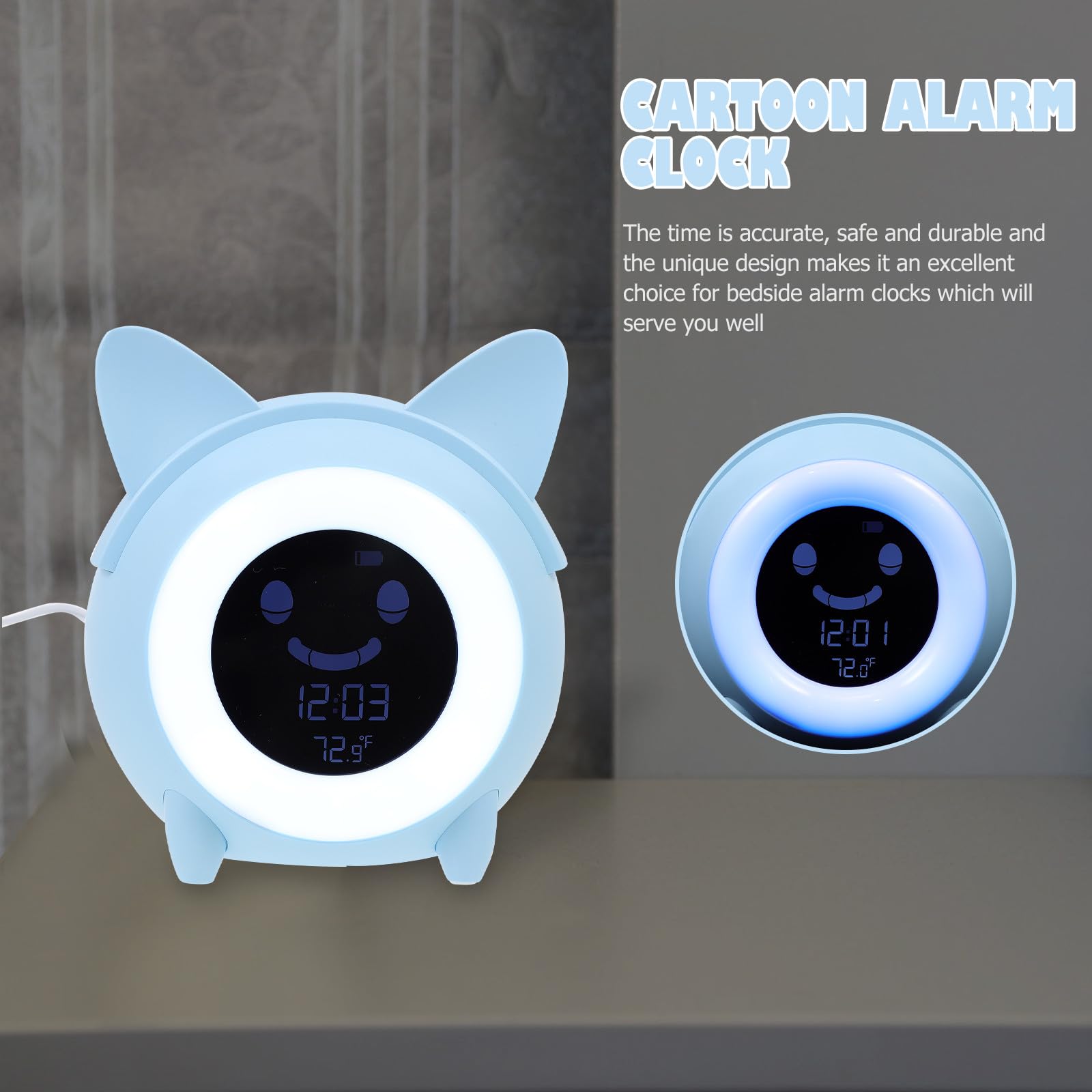 jojofuny Digitaler Kinderwecker mit Nachtlicht und Alarmfunktion Modernes Kunststoffdesign als Nachttischlampe für Mädchen und Jungen im Schlafzimmer