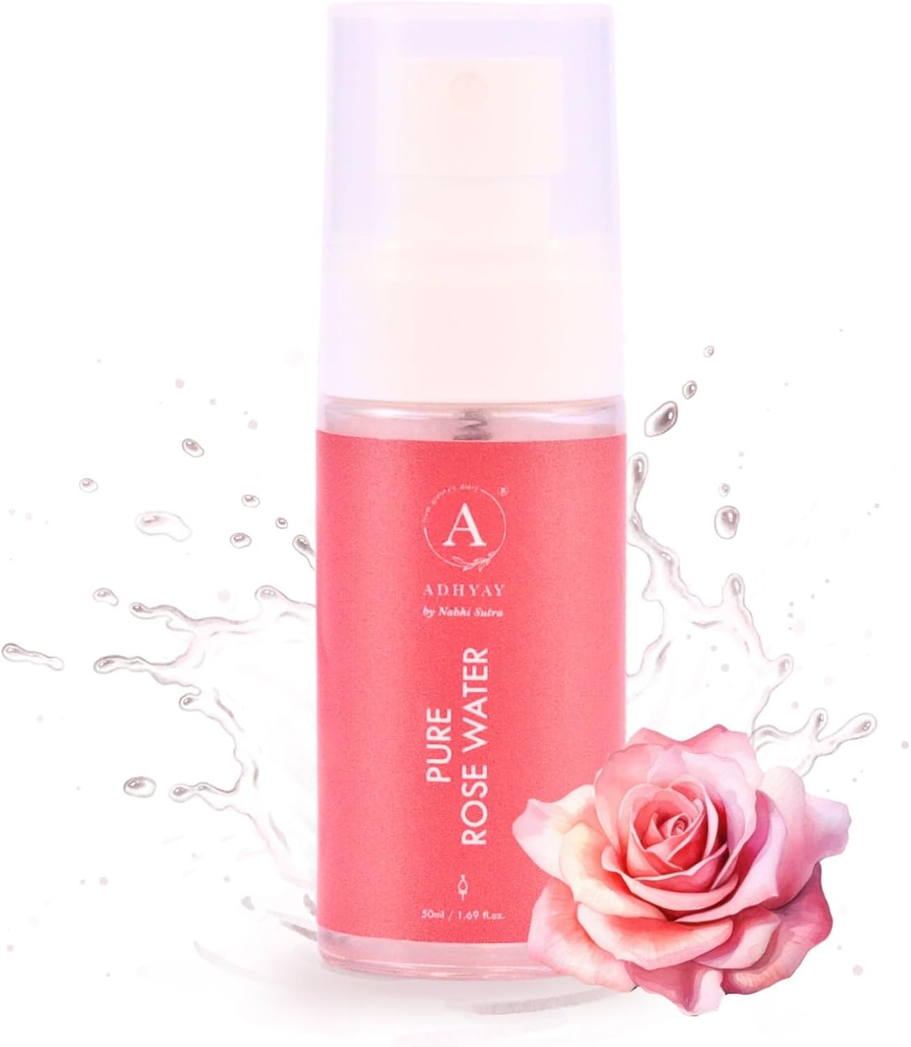 Adhyay Pure Rose Water | Steam Distilled Facial Toner & Hydrating Mist | Maintains Skin pH, Reduces Puffiness & Soothes Skin | Perfect Pre & Post Makeup Spray | Alcohol-Free | 50 ml