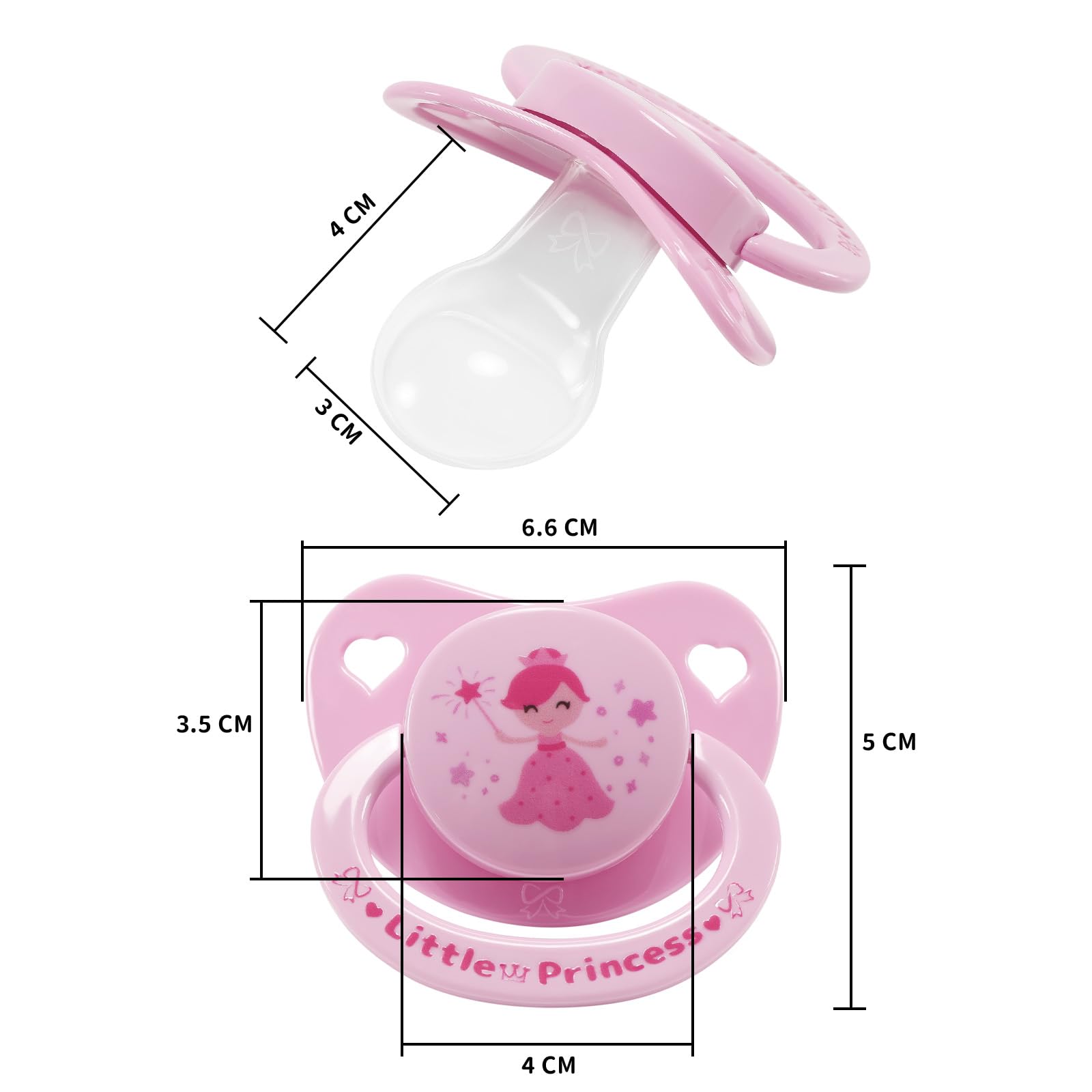 CutiePlusU Smoczek dla dorosłych z dużą tarczą i silikonowym smoczkiem – nie zawiera BPA, ze słodkimi motywami do redukcji stresu i relaksu – Little Princess Pink