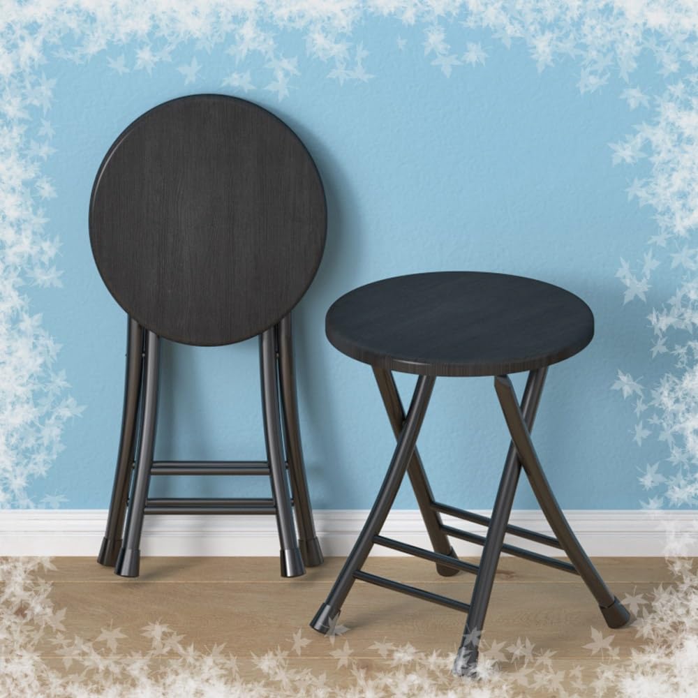 Taburete plegable de madera redondo compacto taburete de cocina portátil taburete plegable de 18 pulgadas de alto para acampar al aire libre fiesta montaje libre (negro)