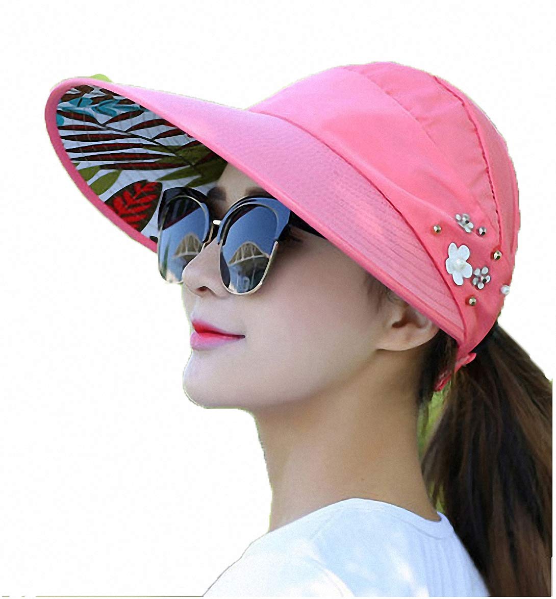 Women's Sun Visor Hats-Headband 2-in-1,Dual Purpose Summer Beach Visor Cap Red