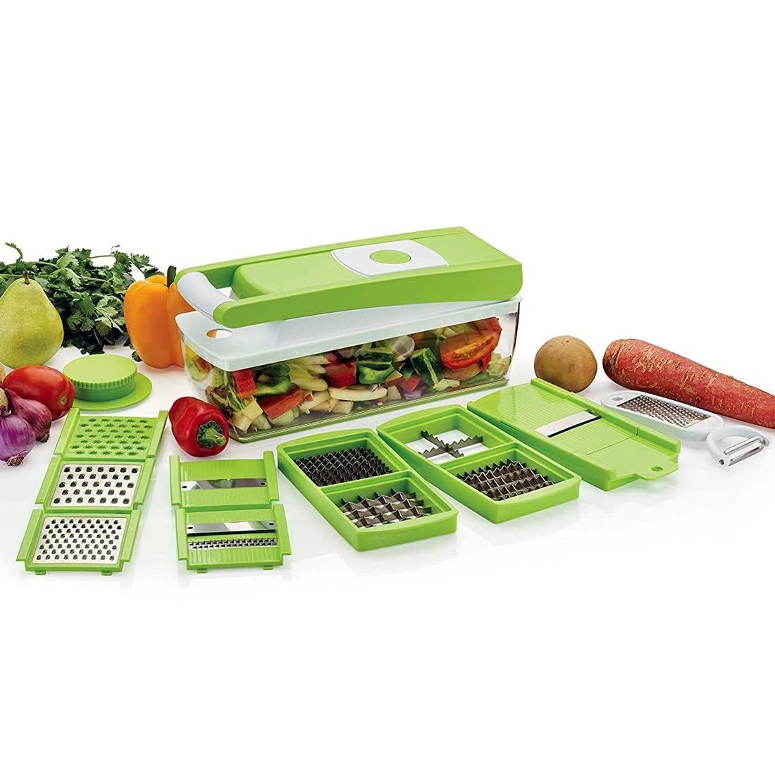 See full amazon price history chart for Blluex 14 in 1 Multipurpose Chopper, Fruits & Vegetable Cutters, Grater Peeler Chipser, Unbreakable Food Grade Body, Easy Push to Clean Button Slicer Dicer, Chopper for Kitchen (Green, Plastic) Blluex 14 in 1 Multipurpose Chopper, Fruits & Vegetable Cutters, Grater Peeler Chipser, Unbreakable Food Grade Body, Easy Push to Clean Button Slicer Dicer, Chopper for Kitchen (Green, Plastic) (B0CT3JGGB8) Amazon Price History, Amazon Price Tracker