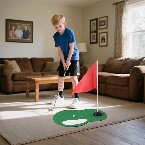 Miniatura 6 de Juego de 4 centros de mesa con temática de golf, incluye trampa de arena con bandera roja, base de mástil de bandera de plástico para suministros de