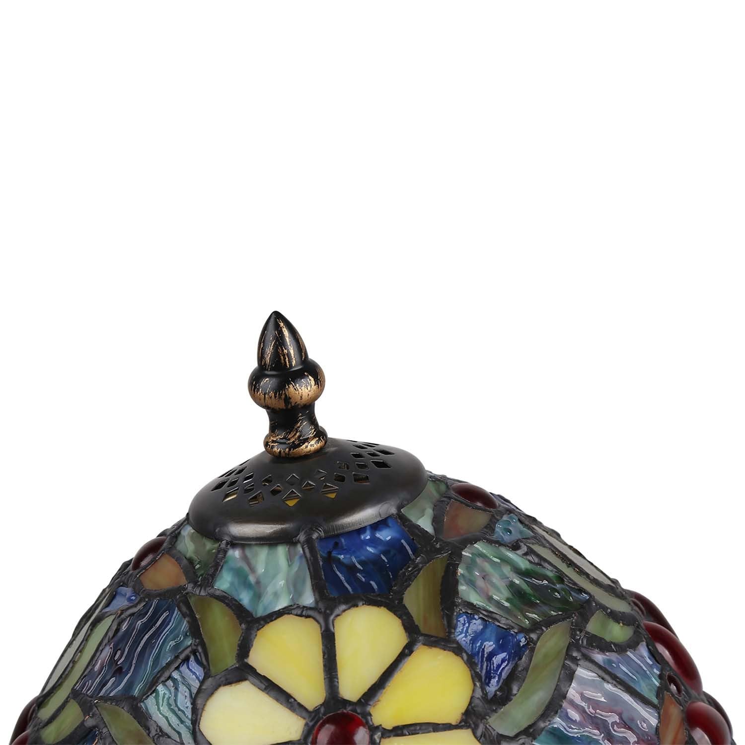 BARCELONA LED Lámpara de Mesa Estilo Tiffany “Saura” Ø20cm | Lámpara Sobremesa Vintage Clásica de Vidrio Art Nouveau. Lámpara Mesita de Noche Retro E27 para Salón y Dormitorio