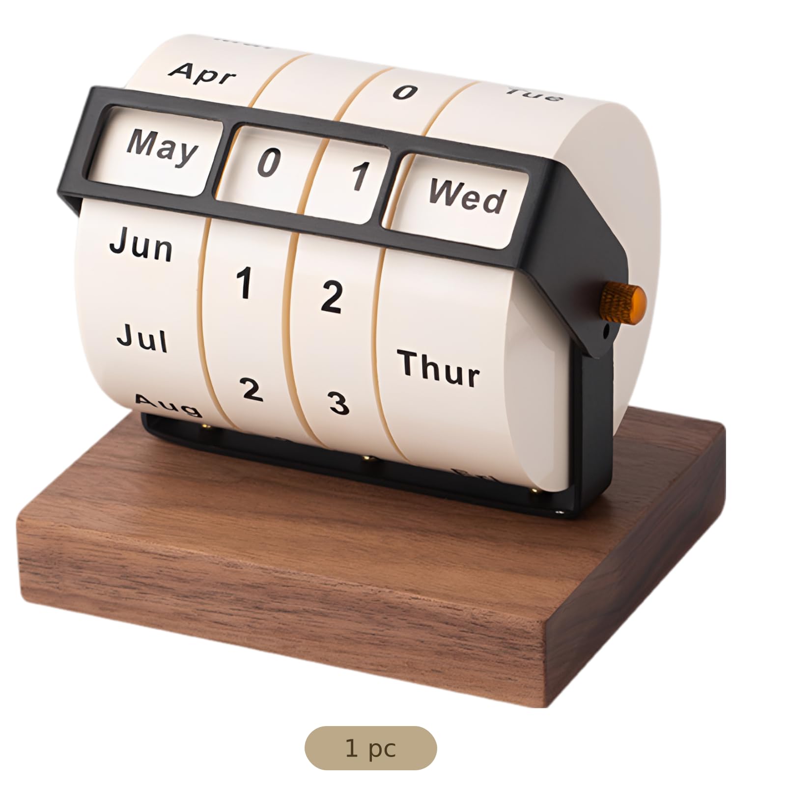 Immerwährender Tischkalender mit drehbarem Sockel aus schwarzem Walnussholz, Aluminiumrahmen und manueller Datumsanzeige, Deko für Büro, Home Office und Arbeitsbereich, für den Schreibtisch