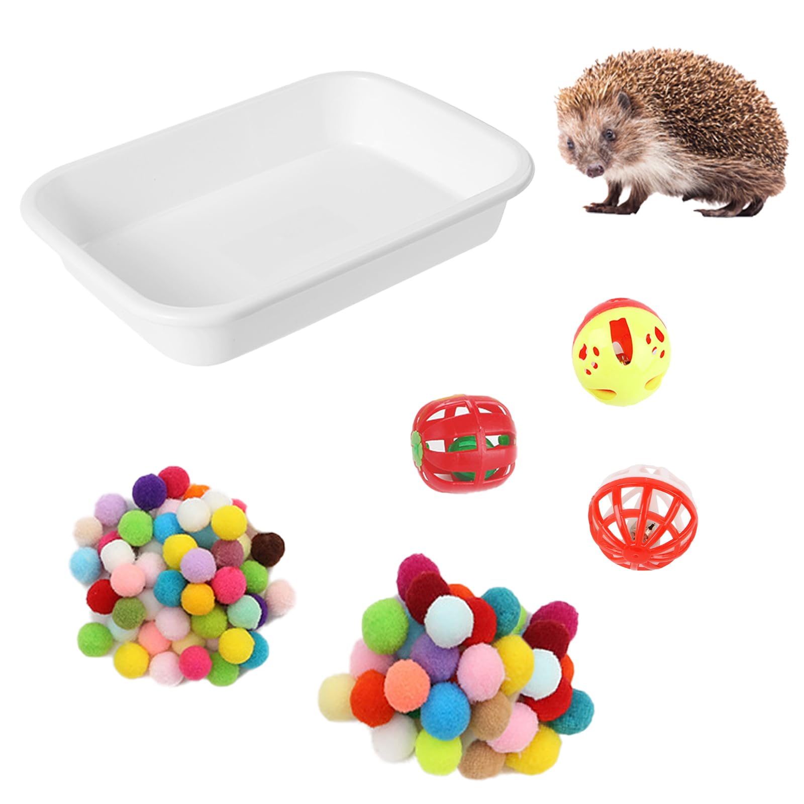 Dig-Box Tray for Hedgehog Cage with Ball Toy, Hedgehog Enrichment Kit Toy, Hedgehogs Accessories, for Hamster, Cat, Small Animal Accessories (White, 8.4 * 5.9 * 1.6in)