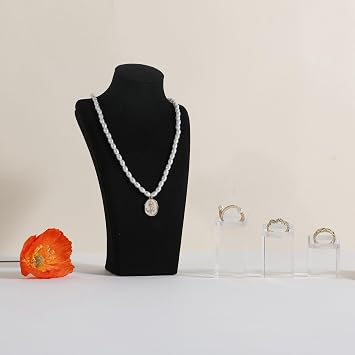 Black necklace storage organizer for sale, Velvet necklace holder stand, jewelry bust display stands, Jewelry Mannequin for Countertop, Showcase【Black-Small height 15.9 cm】