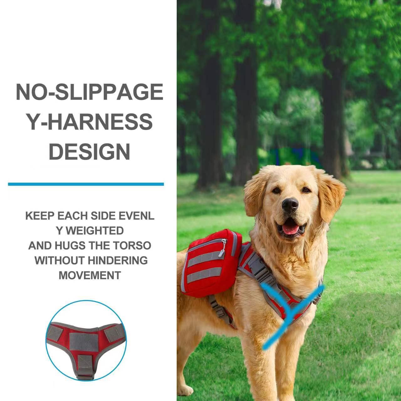 Mochila para perro con arnés para perros grandes - Mochila impermeable para senderismo con bolsillos laterales desmontables, bolsa de sillín ajustable de diseño en Y para entrenamiento