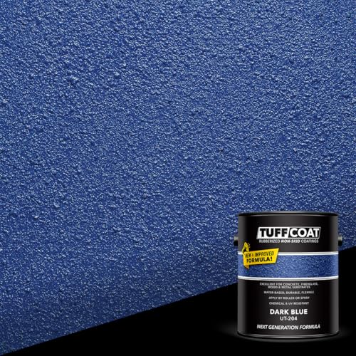 Image of Tuff Coat Medium Texture Rubberized Non-Skid Deck Coating - Textured Non-Slip Safety Surface for Pool Decks, Docks, Boat Ramps, Patios, Walkways & High-Traffic Areas (UT-204 Dark Blue 5-gallon)