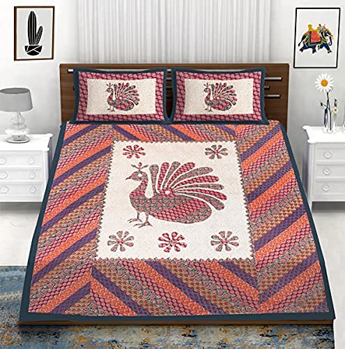 NYARI 100% Cotton Bedsheet Double Bed with 2 Pillow Covers (Pattern 1)