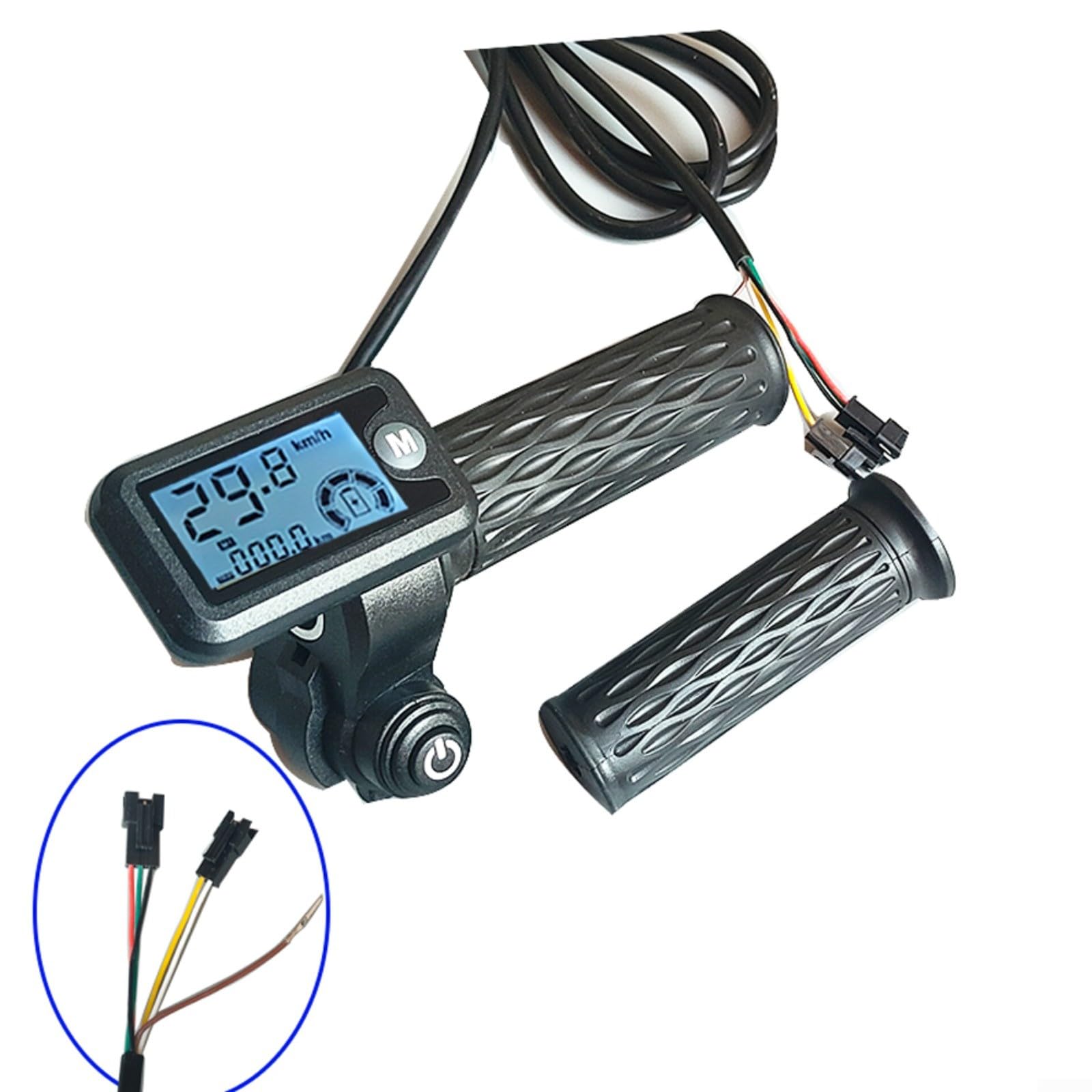 EpheyFIF E-Bike Throttle Handle Grip With LCD Display Screen For Electric Bicycle 36V 48V 60V 72V Speed Control 170cm Cable Length 6 Pins Connection Interface(B)