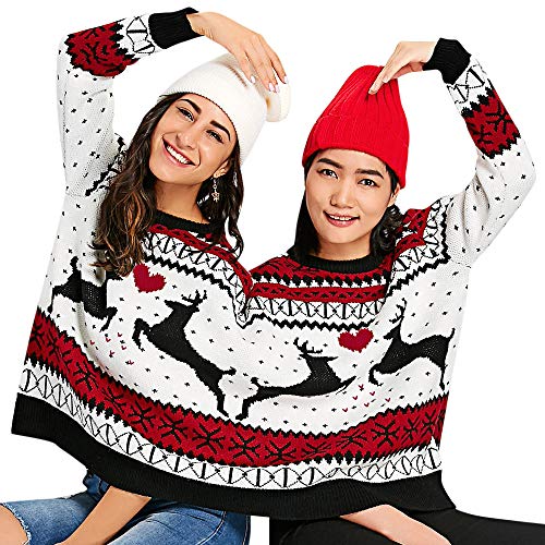 Charmma Crew Neck Long Sleeve Two Person Knit Pullover Ugly Christmas Sweater (Colormix 2, One Size) #TOP2