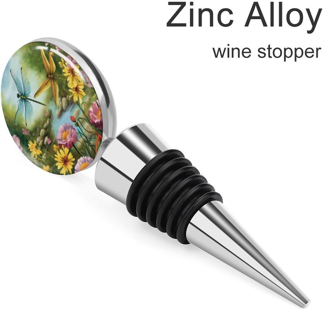 Dragonfly Garden Spring Wine Stopper Vacuum Alloy Wine Bottle Stopper Reusable Wine Preserver Leak Proof Bottle Cover Keep Wine Fresh Wine Bottle Sealer Set Wine Accessories for Gift image 3