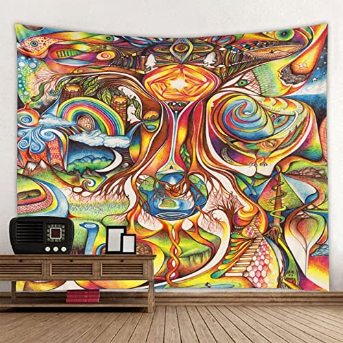 Bunte geometrische Wandteppich Fraktalkunst Böhmische Mandala Wandbehang psychedelische Heimtextilien Decke A7 130x150cm – Bild 5