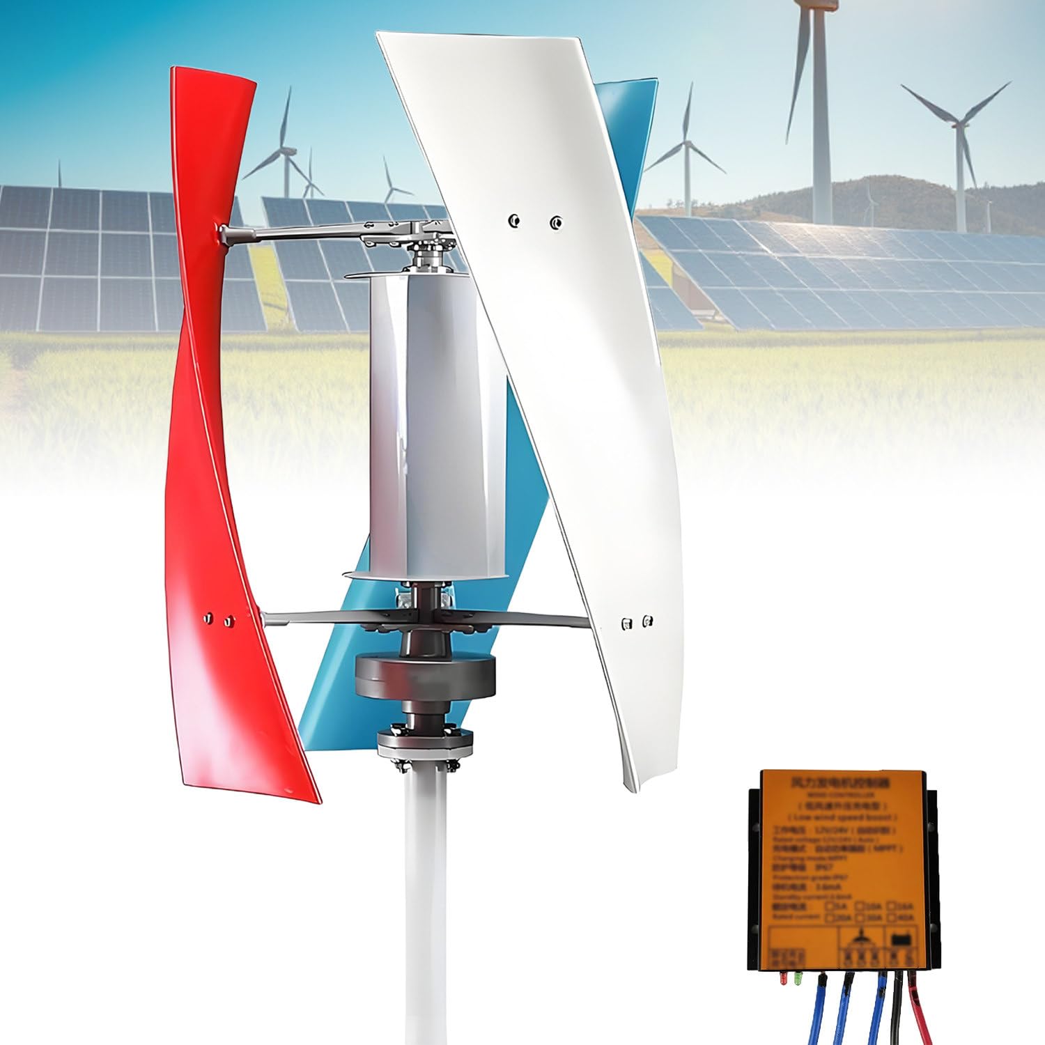 GLBMXDD No Noise Vertical Wind Turbine Generator, with Controller 200W-Threecolor24V