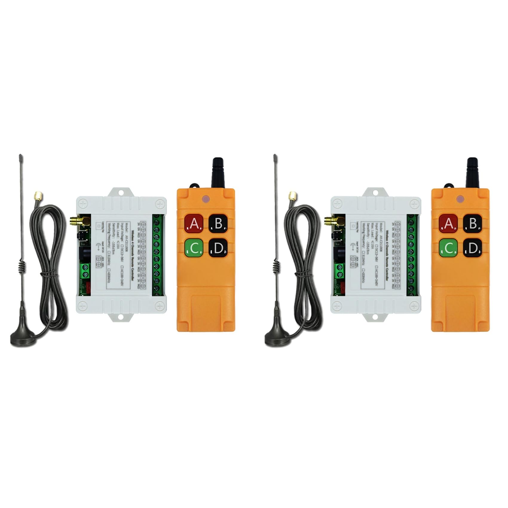 Jnchdghwa As Shown 2X Dc12-36V 4Ch Wireless Remote Control Switch Receiver With 2000M Long Distance Remote Controller Suckers Antenna