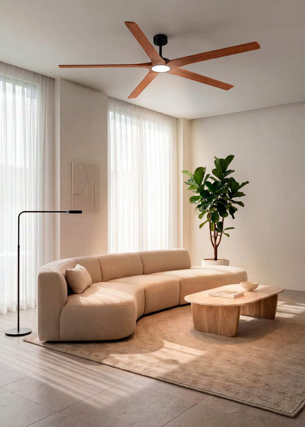 CREATE / WIND INDUSTRIAL WOOD XL/Ventilador de techo con luz 100% madera con mando / 40W, Silencioso, Ø165 cm, 6 velocidades, programable, función verano-invierno